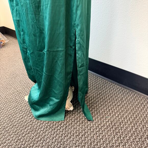 Alexa Admor Emerald Green Long Dress Rouched Sleeve High Neck Draped Satin Sz 8 - Picture 8 of 14